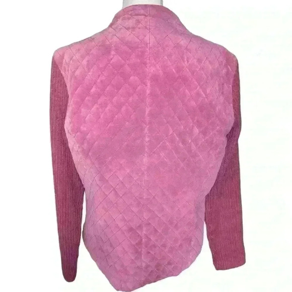 Clothes by Revue Pink/Mauve Quilted Leather Jacket Knit Sleeves. Size 14 - Picture 4 of 10